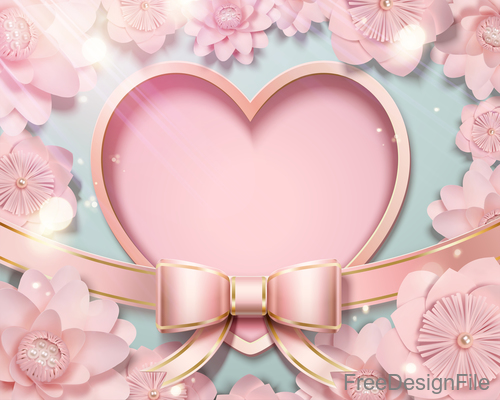 Pink flower with heart shape and bows vector