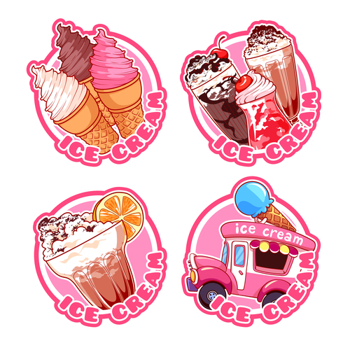 Pink ice cream labels vector