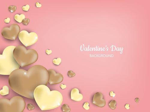 Pink valentines day background with gloden heart vector