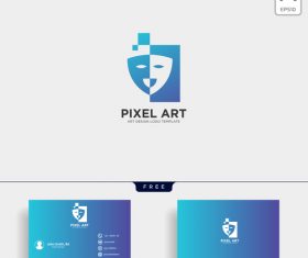 Pixel art logo and business card template vector