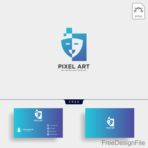Pixel art logo and business card template vector