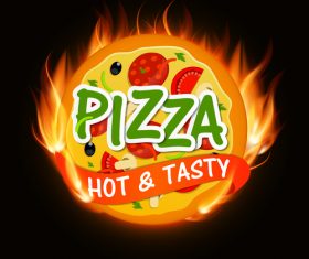 Pizza badge with fire design vector