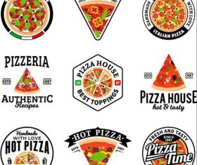 Pizza badge with labels vintage vector set 01