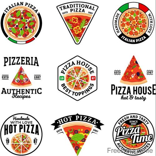 Pizza badge with labels vintage vector set 01