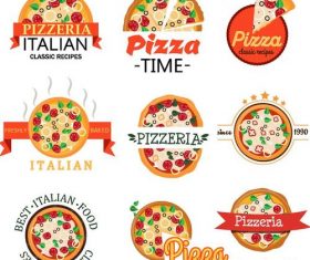 Pizza badge with labels vintage vector set 02