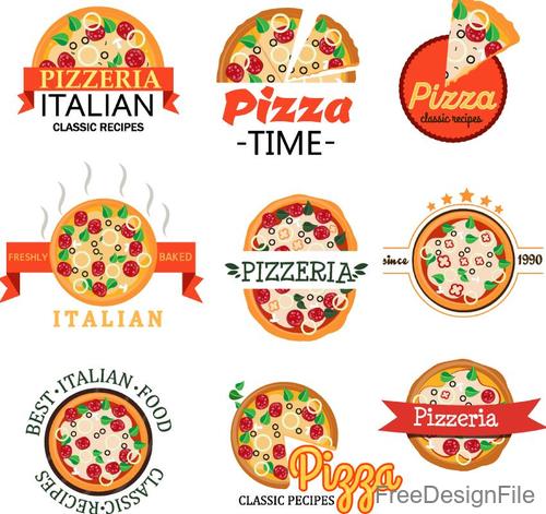 Pizza badge with labels vintage vector set 02