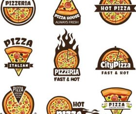 Pizza badge with labels vintage vector set 03