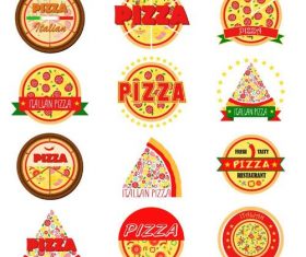 Pizza badge with labels vintage vector set 04