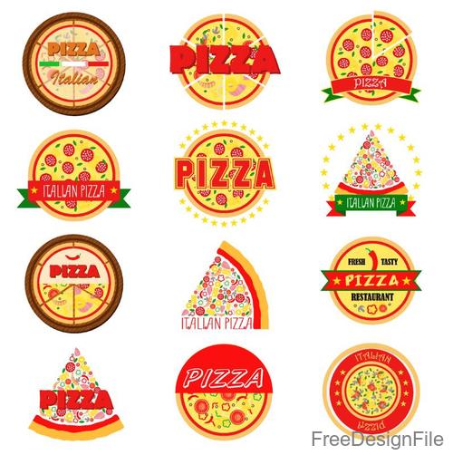 Pizza badge with labels vintage vector set 04 free download
