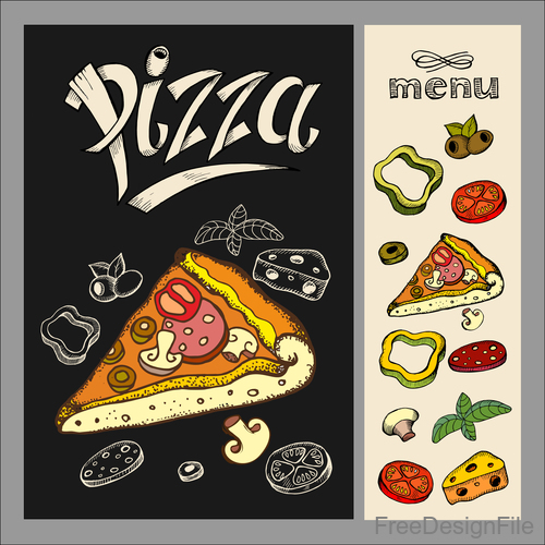 Pizza drawing with chalk on black Board vector