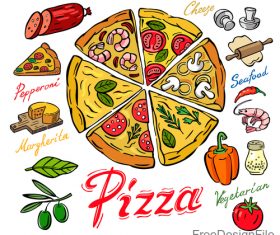 Pizza ingredients hand drawn vector