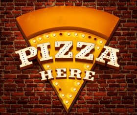 Pizza neon sign with wall background vetor