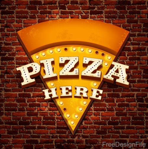 Pizza neon sign with wall background vetor
