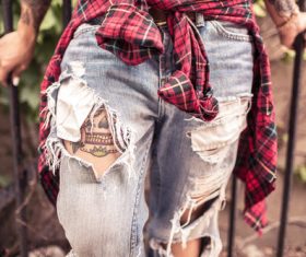 Plaid Shirt Jeans Stock Photo