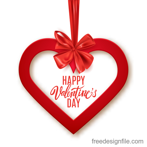Red heart with bows and valentines day background vector 01