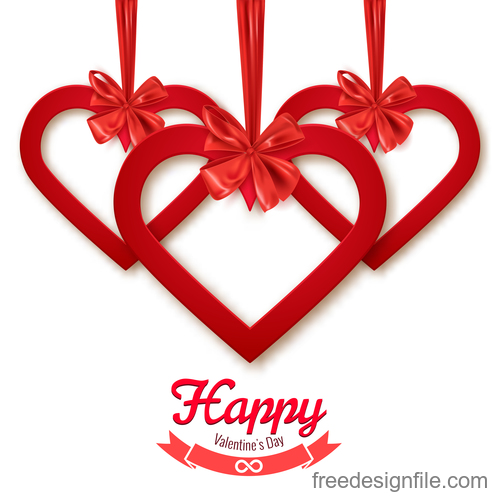 Red heart with bows and valentines day background vector 02