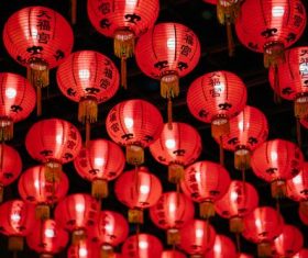 Red lanterns at Tianfu Palace Singapore Stock Photo