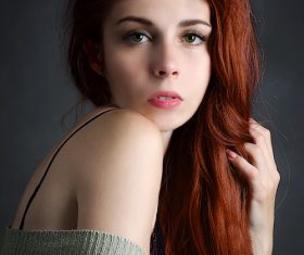 Red long hair beautiful woman Stock Photo