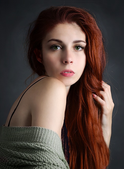 Red long hair beautiful woman Stock Photo