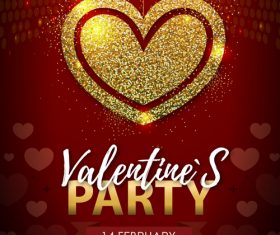 Red valentines day party flyer template with golden heart shape vector 02