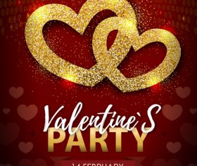 Red valentines day party flyer template with golden heart shape vector 04