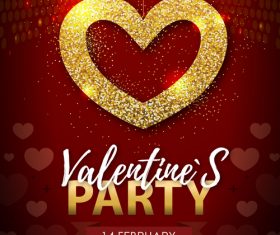 Red valentines day party flyer template with golden heart shape vector 05