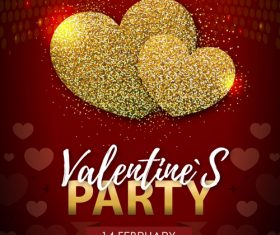 Red valentines day party flyer template with golden heart shape vector 06