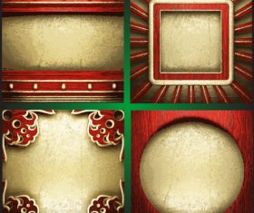 Red wooden background with gold metal vectors 01