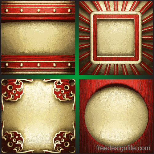 Red wooden background with gold metal vectors 01