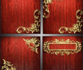 Red wooden background with gold metal vectors 02