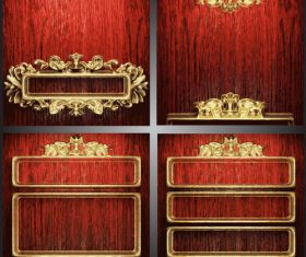 Red wooden background with gold metal vectors 03