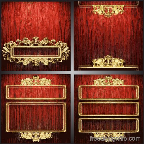 Red wooden background with gold metal vectors 03