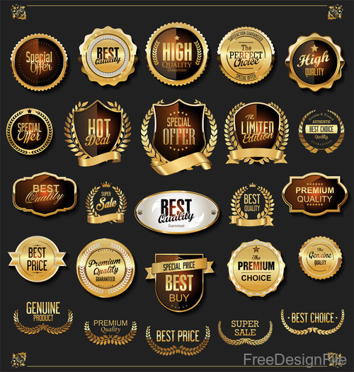 Retro vintage black and gold badges and labels vector 01