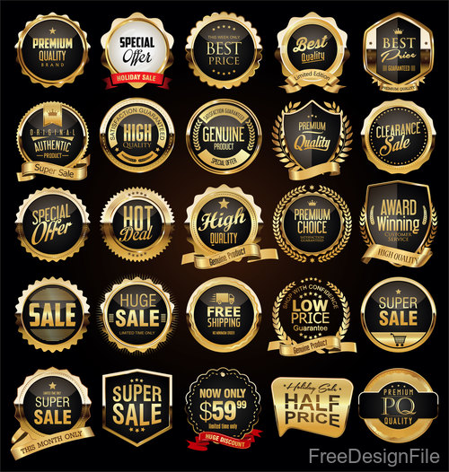 Retro vintage black and gold badges and labels vector 02