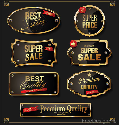 Retro vintage black and gold badges and labels vector 03