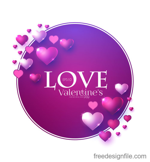 Round purple valentines day card vector