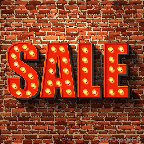 Sale neon sing with wall background vetor