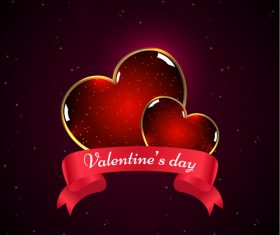 Shiny glass heart with valentines day ribbon banner vector