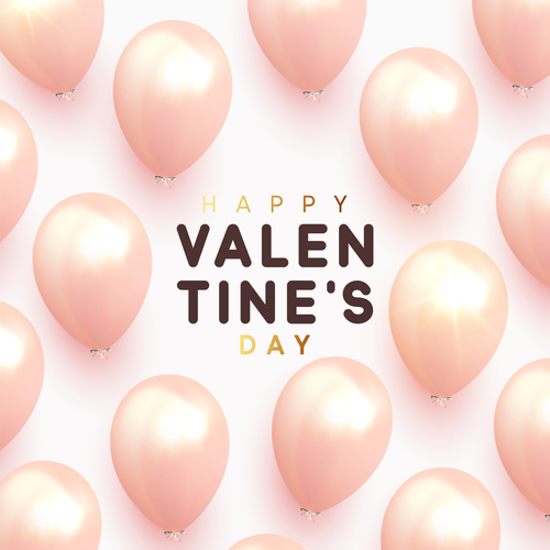 Shiny pink balloons with valentines day background vector 01