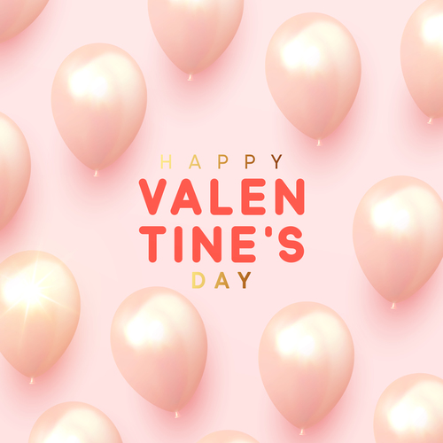 Shiny pink balloons with valentines day background vector 02