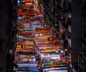 Shooting a lively night market at high altitude Stock Photo