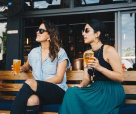 Stock Photo Women drinking beer chat 02