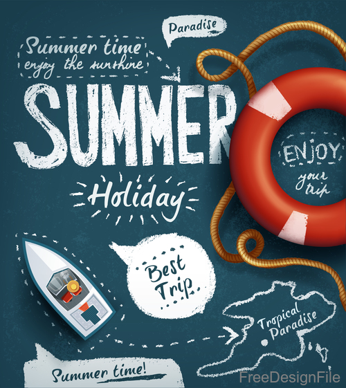 Summer hand drawn with blackboard background vector