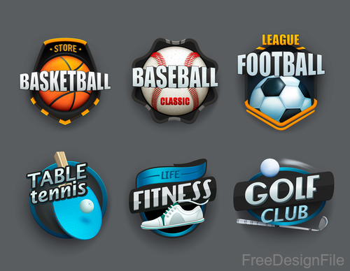 Table tennis with basketball and football labels design vector