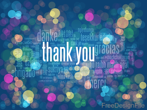 Thanks you with Tag Cloud Blue Bokeh Lights vector background