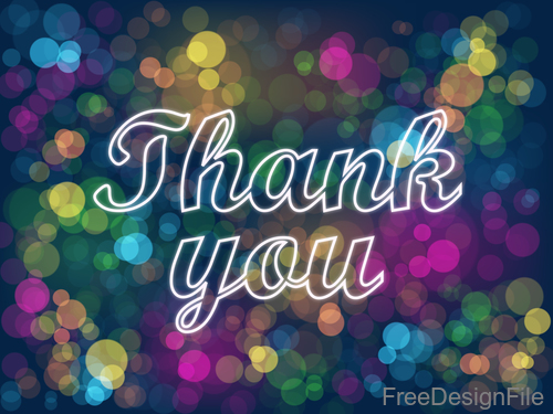 Thanks you with blue bokeh background vector 02