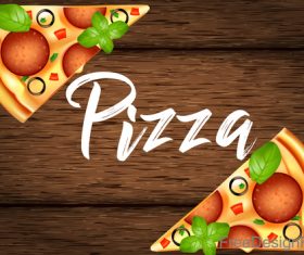 Tomato with pizza and wooden background vector 03