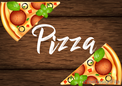 Tomato with pizza and wooden background vector 03
