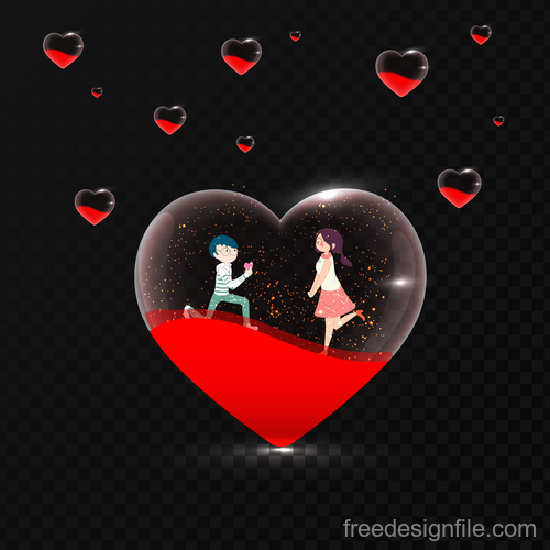 Transparent heart with valentines day lover vectors