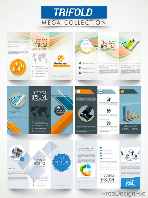 Trifold business brochures template vector set 02